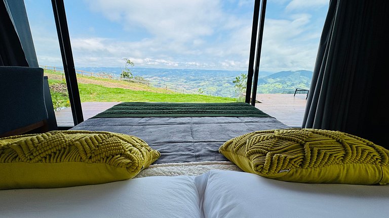Chalé com vista panorâmica e pôr do sol