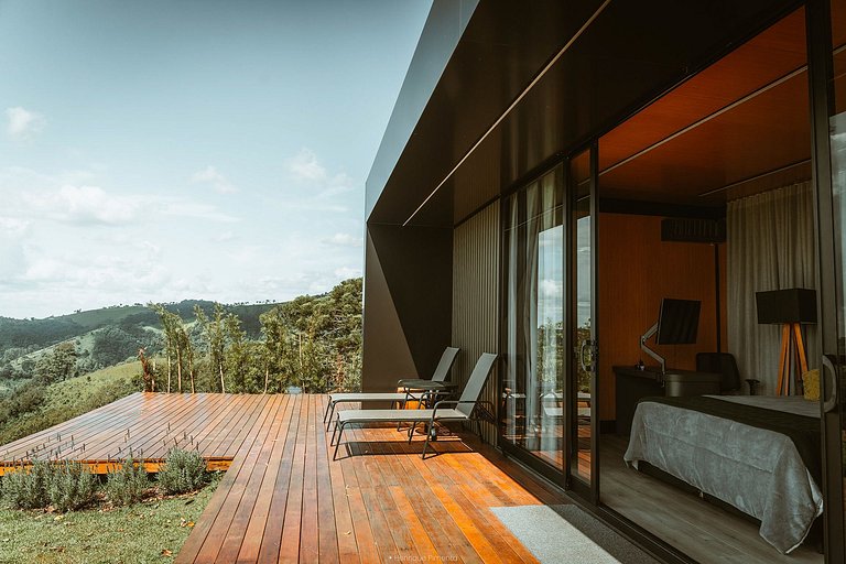 Chalé com vista panorâmica e pôr do sol