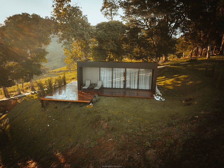 Chalé com vista panorâmica e pôr do sol
