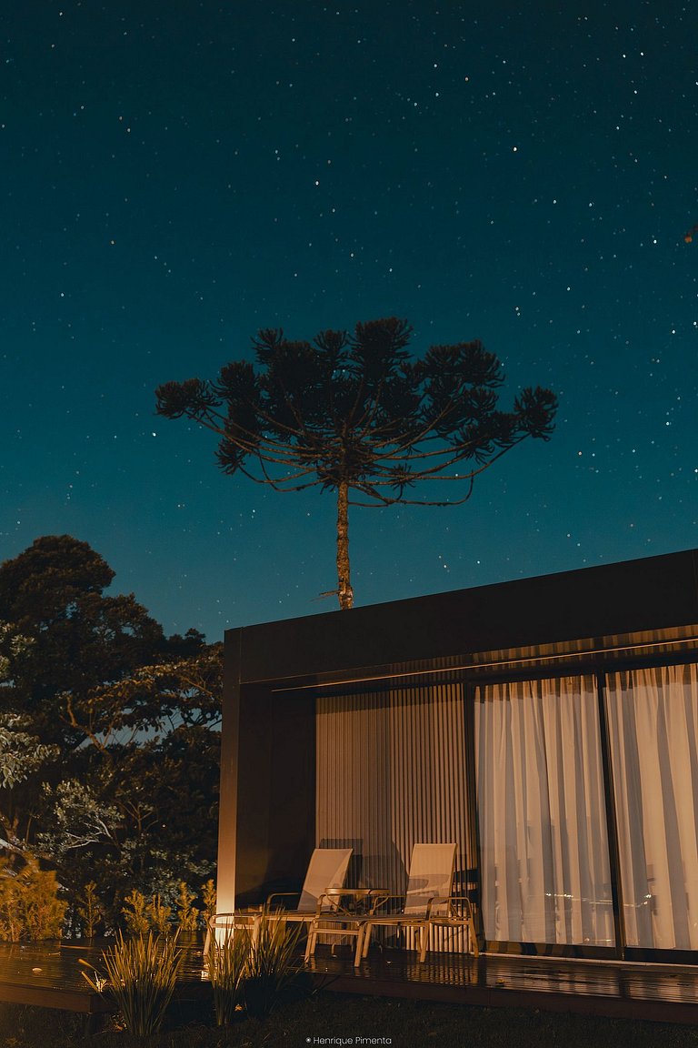 Chalé com vista panorâmica e pôr do sol